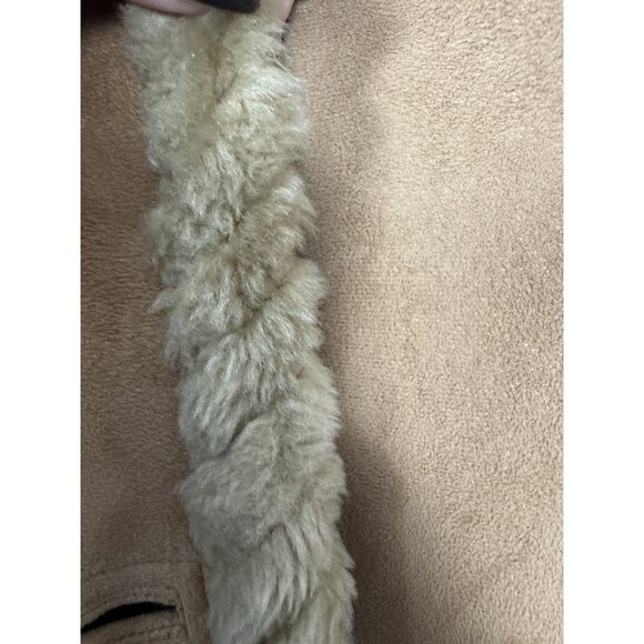 Womens XL Penny Lane Tan Faux Suede Maxi Hooded Full Length Faux Fur Trim Coat - Picture 10 of 15